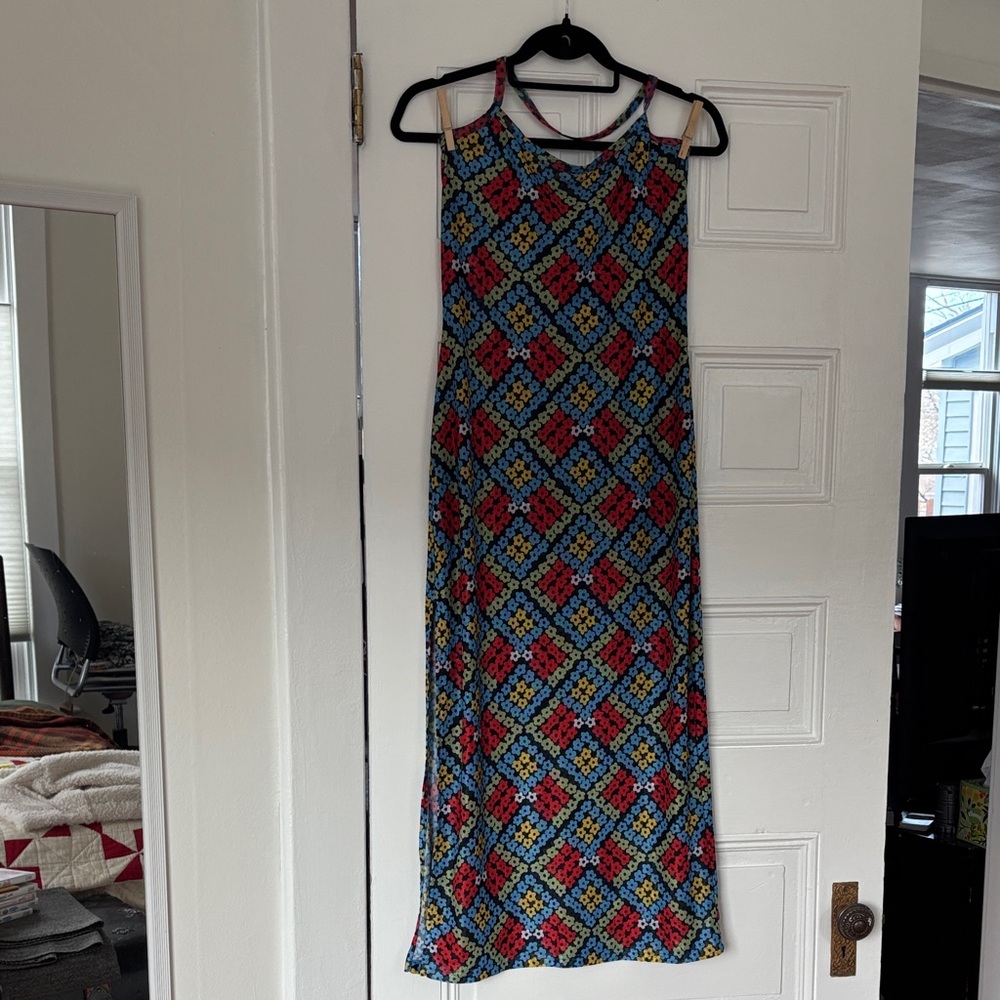 Fashion Brand Company Red and Blue Patterned Maxi Dress